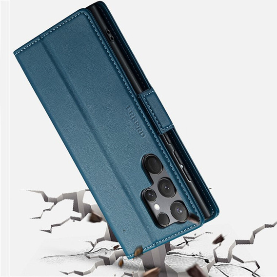 Θήκη για Samsung Galaxy S25 Ultra, ERBORD Glossy Litchi, πορτοφόλι με πτερύγιο, μπλε