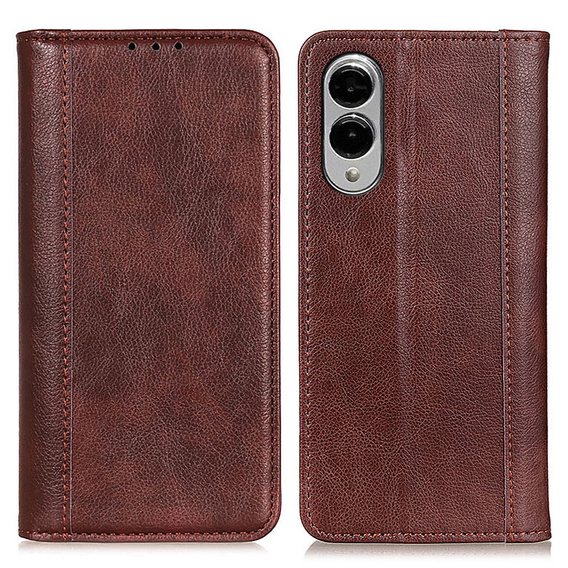 θήκη με πτερύγιο για Samsung Galaxy S25 Edge, Split Leather, καφέ