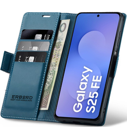 Θήκη για Samsung Galaxy S25 FE, ERBORD Glossy Litchi, πορτοφόλι με πτερύγιο, μπλε