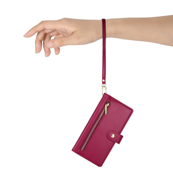 Θήκη με πτερύγιο για Samsung Galaxy S25, Wallet Zipper Pocket, κόκκινη