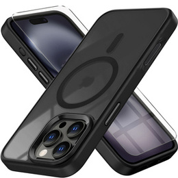 Θήκη για iPhone 16 Pro, για MagSafe, ERBORD Μatt Case, διαφανής / μαύρη + Γυαλί οθόνης