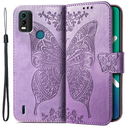 Θήκη με πτερύγιο για Nokia C21 Plus, Butterfly, μωβ