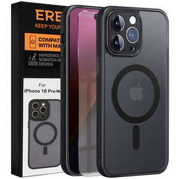 Θήκη για iPhone 16 Pro Max, για MagSafe, ERBORD Μatt Case, μαύρη + Γυαλί οθόνης