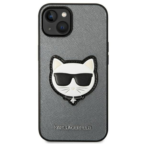 Karl Lagerfeld Θήκη για iPhone 14 Plus, Saffiano Choupette Head Patch, ασημένια