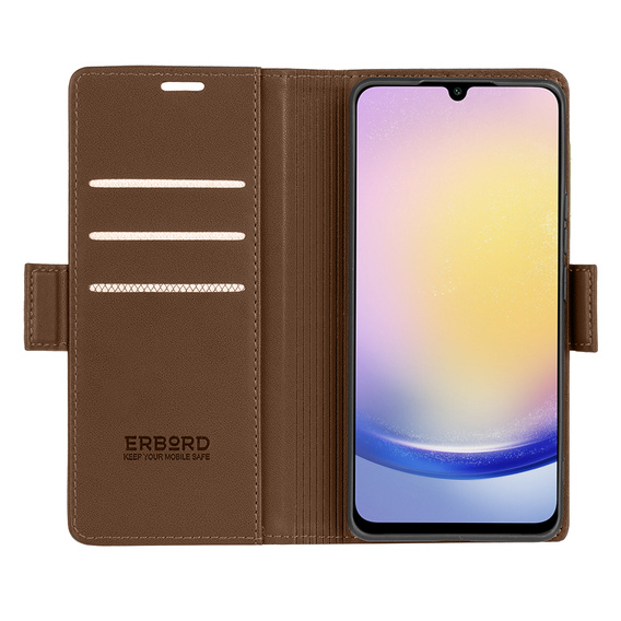 Θήκη για Samsung Galaxy A25 5G, ERBORD Glossy Litchi, πορτοφόλι με πτερύγιο, καφέ