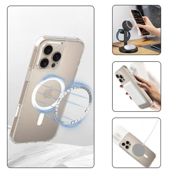 Θήκη ERBORD MagSafe για iPhone 16 Pro, ενεργό κουμπί, διαφανής + Γυαλί για την οθόνη