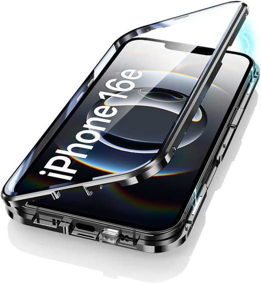 θήκη για το iPhone 16E, Magnetic Dual Glass, μαύρη