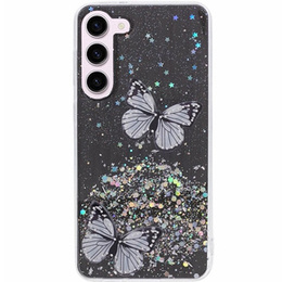 Θήκη για Samsung Galaxy S24, Glitter Butterfly, μαύρη