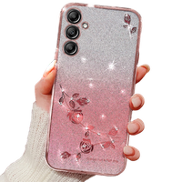 Θήκη για Samsung Galaxy A15, Glitter Flower, ροζ rose gold + γυαλί 9H