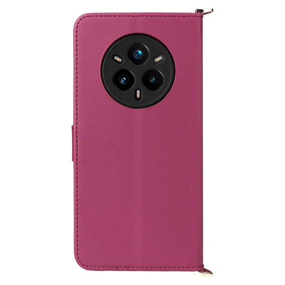 Θήκη με πτερύγιο για Realme 14 Pro+ 5G, Crossbody Leather Wallet, σκούρο ροζ