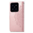 Θήκη με πτερύγιο για Xiaomi 14T, Mandala, ροζ rose gold