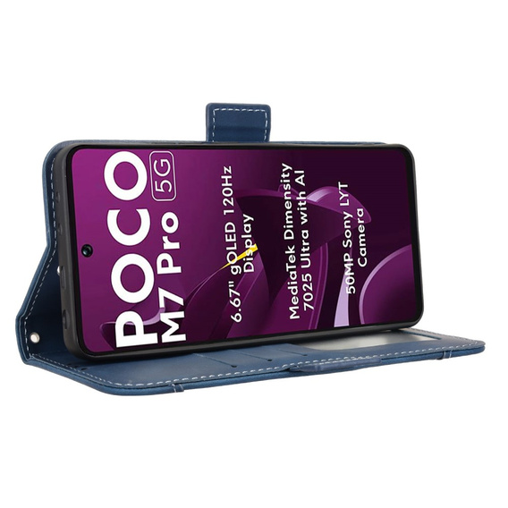 Θήκη με πτερύγιο για Xiaomi Poco M7 Pro 5G, Card Slot, σκούρο μπλε