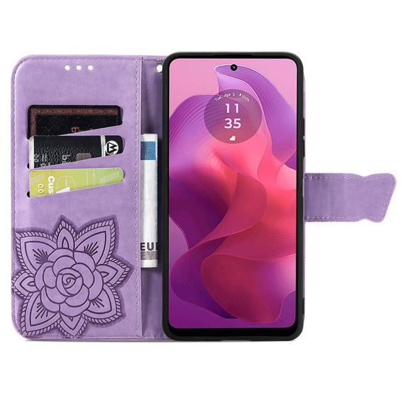 Θήκη με πτερύγιο για Motorola Moto G24 / G24 Power / G04, Butterfly, μωβ