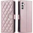 θήκη πτερύγιο για Samsung Galaxy A16, Rhombus Crossbody Leather, ροζ rose gold