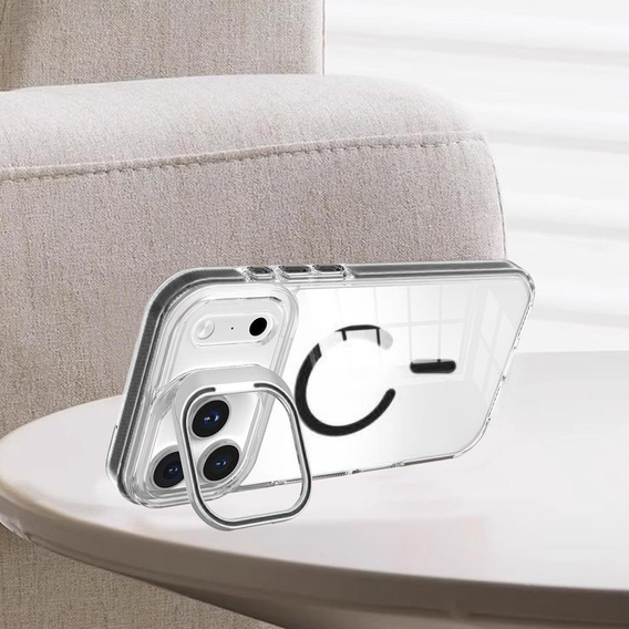 Θήκη για iPhone 17 Pro, για MagSafe, με βάση, διάφανη με μαύρα ένθετα