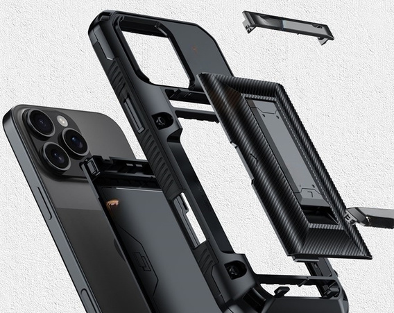 Θήκη TPU + PC με χώρο για κάρτα, μαύρη για iPhone 16 Pro Max