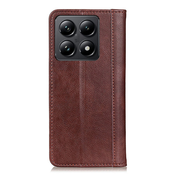 Θήκη για Xiaomi 14T, Wallet Litchi Leather, καφέ