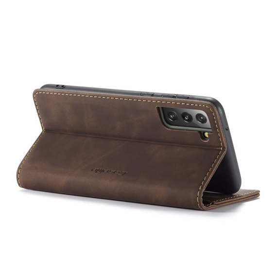 θήκη CASEME για Samsung Galaxy S21 FE, Leather Wallet Case, καφές