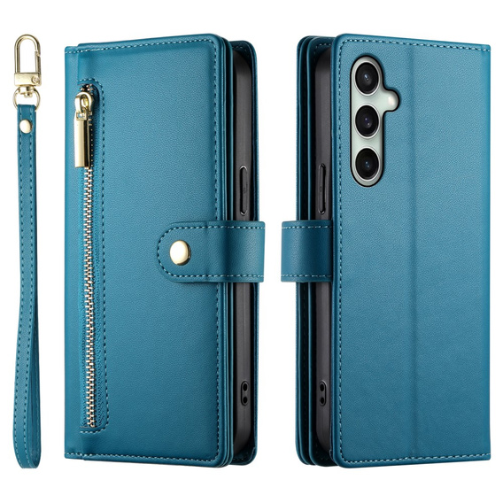 Θήκη με πτερύγιο για Samsung Galaxy S24 FE, Wallet Zipper Pocket, μπλε