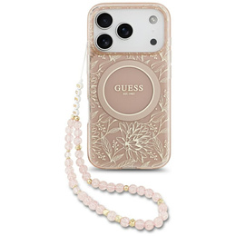 Θήκη Guess IML Flowers Electroplated Allover With Beads Strap, για MagSafe, με λουράκι για iPhone 17 Pro