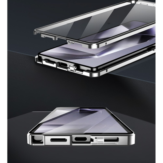 Μαγνητική θήκη MagSafe Dual Glass για Samsung Galaxy S25 Ultra, ασημένια