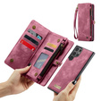 CASEME θήκη για Samsung Galaxy S25 Ultra, Retro Leather Wallet, με λουράκι, κόκκινη