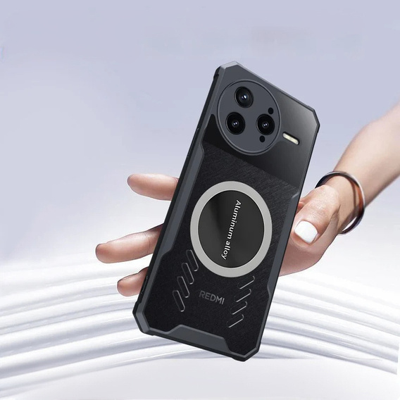 Θήκη για Xiaomi Poco F7 Ultra, με μαγνητική πλάκα, διαφανής / μαύρη