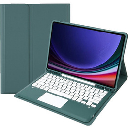 Θήκη + πληκτρολόγιο Samsung Galaxy Tab S9+, Leather Pen Slot TouchPad, σκούρα πράσινη