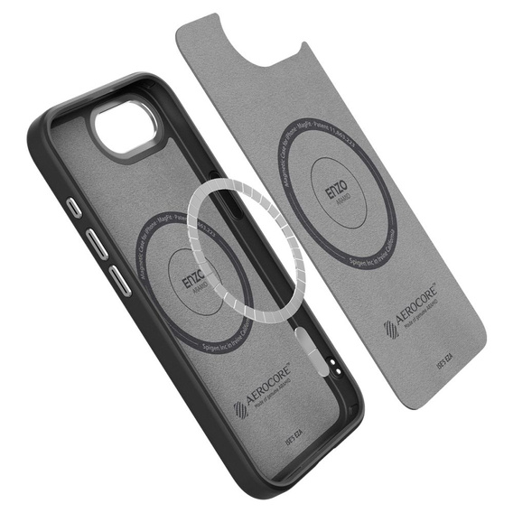  θήκη Spigen για iPhone 16E, Enzo Aramid MagSafe, carbon black + γυαλί 9H tempered glass