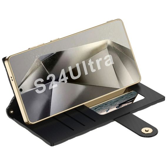 Αναδιπλούμενη θήκη για Samsung Galaxy S24 Ultra, GKK Mirror Wallet, μαύρη