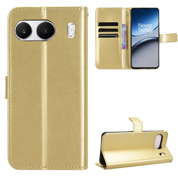 Θήκη με πτερύγιο για OnePlus Nord 4, Crazy Horse Wallet, χρυσή