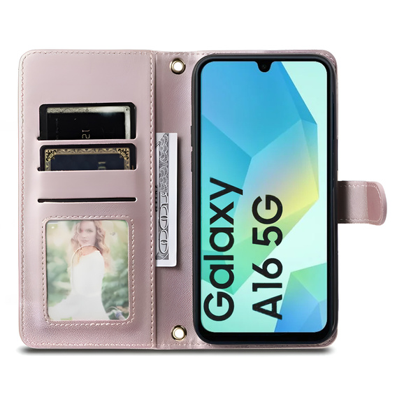 θήκη πτερύγιο για Samsung Galaxy A16, Rhombus Crossbody Leather, ροζ rose gold