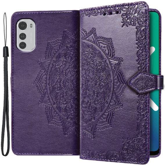 Θήκη με πτερύγιο για Motorola Moto E32 4G, Mandala, μωβ