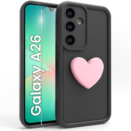 Θήκη για Samsung Galaxy A26, Silicone Heart, μαύρη + σκληρό γυαλί 9H