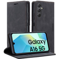 Θήκη για Samsung Galaxy A16, ERBORD Vintage, πορτοφόλι με πτερύγιο, μαύρη