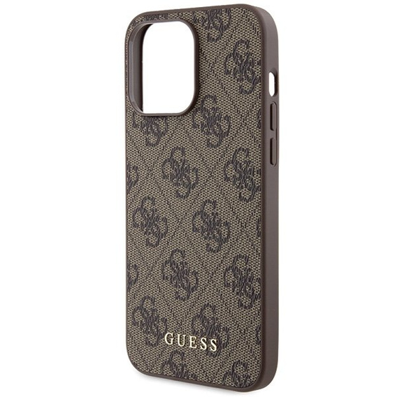 GUESS Θήκη για iPhone 15 Pro Max, 4G Metal Gold Logo, καφέ