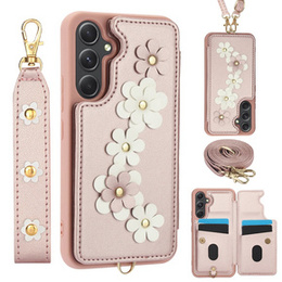 θήκη για Samsung Galaxy A55 5G, Leather Flower Card Slot, ροζ
