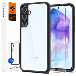 θήκη Spigen για Samsung Galaxy A55 5G, Ultra Hybrid, μαύρη + μετριασμένο γυαλί 9H