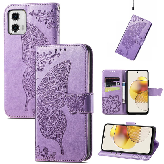 Θήκη με πτερύγιο για Motorola Moto G73 5G, Butterfly, μωβ
