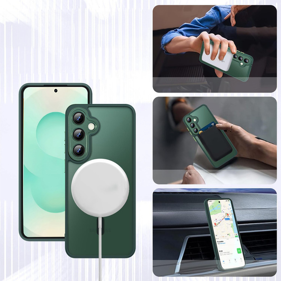 Θήκη για Samsung Galaxy S25+ Plus, για MagSafe, ERBORD Μatt Case, πράσινη + Γυαλί οθόνης