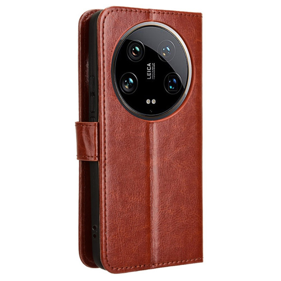 Θήκη με πτερύγιο για Xiaomi 14 Ultra, Crazy Horse Wallet, καφέ