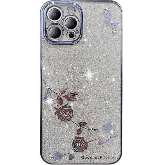 Θήκη για iPhone 14 Pro, Glitter Flower, μπλε