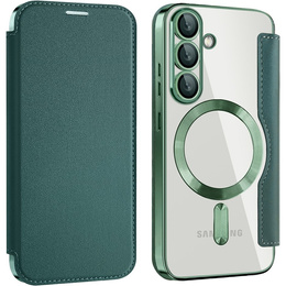 Θήκη με πτερύγιο για Samsung Galaxy S25, RFID Wallet MagSafe CamShield, πράσινη