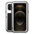 Love Mei Θήκη για iPhone 12 Pro, armored with glass, ασημένια