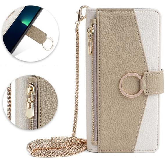 θήκη Wallet Zipper Pocket flip για το iPhone 13, Wallet Zipper Pocket, με καθρέφτη, λευκή