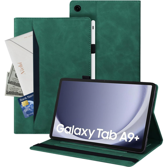 θήκη για Samsung Galaxy Tab A9+, Classic, με υποδοχή γραφίδας, πράσινη