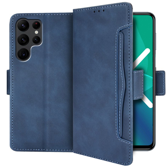 Θήκη με πτερύγιο για Samsung Galaxy S22 Ultra 5G, Card Slot, μπλε