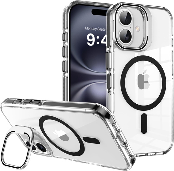 Θήκη για iPhone 17, για MagSafe, με βάση, διάφανη με μαύρα ένθετα