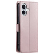 θήκη πτερύγιο για iPhone 16 Plus, Rhombus Crossbody Leather, ροζ rose gold