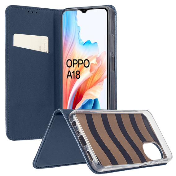 Θήκη με πτερύγιο για Oppo A18 4G / A38 4G Smart Magnetic, σκούρο μπλε + γυαλί 9H 